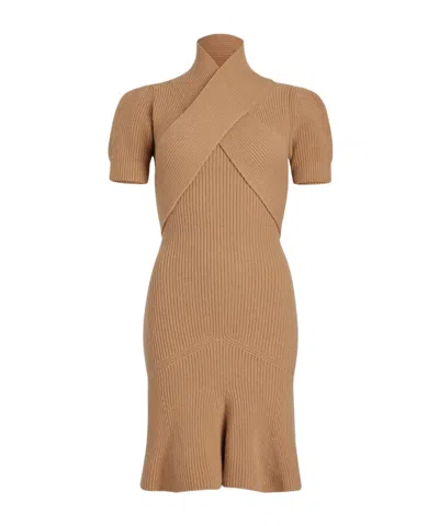 Patou Crossover Neck Knitted Midi Dress In Brown
