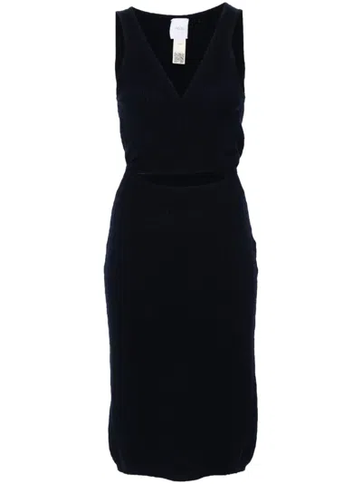 Patou Logo-patch Cable-knit Dress In Blue