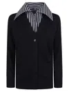 Patou Deep V-neck Cardigan With Contrasting Striped Collar