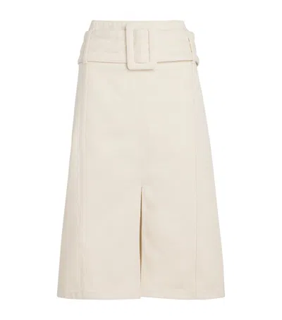 Patou Denim Belted Midi Skirt In Beige