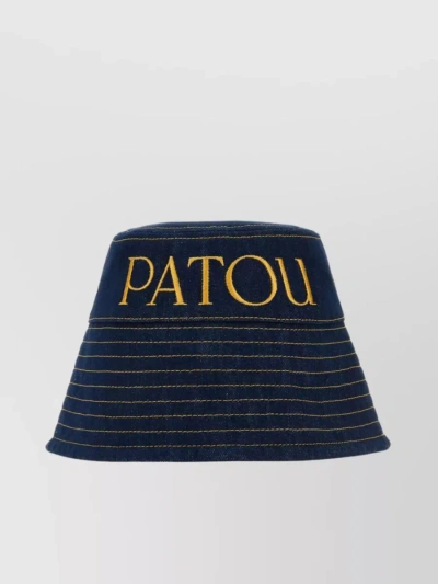 Patou Denim Hat With Wide Brim And Contrast Stitching In Blue