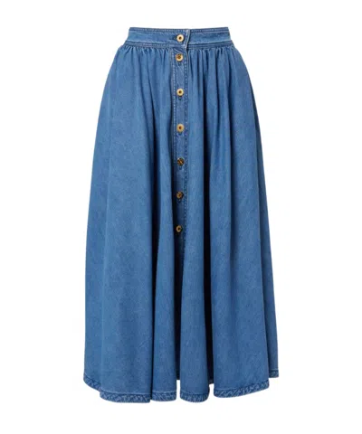 Patou Denim Midi Skirt In Blue