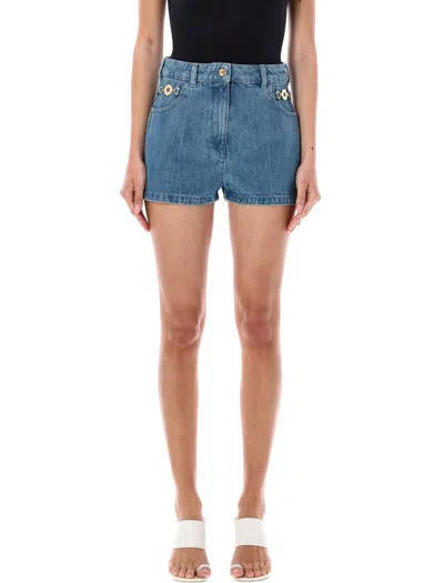 Patou High Waist Denim Shorts With V-shaped Seam In Blue