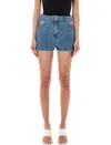 Patou Logo-embroidered Denim Shorts In Light Blue