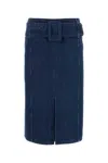 Patou Waist Belt Slit Front Denim Skirt