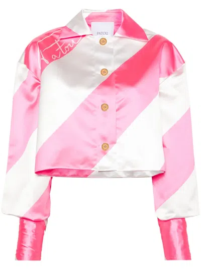 Patou Diagonal-striped Satin Jacket In Pink