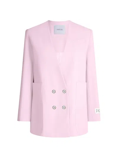 Patou Double-breasted Collarless Blazer In Pink