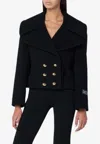 Patou Double-breasted Cropped Wool Coat In Black