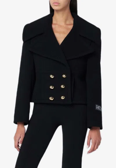 Patou Double-breasted Cropped Wool Coat In Black