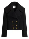 Patou Cropped Double Breasted Coat With Gold Buttons In Black