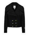 Patou Cropped Double Breasted Coat With Gold Buttons In Black