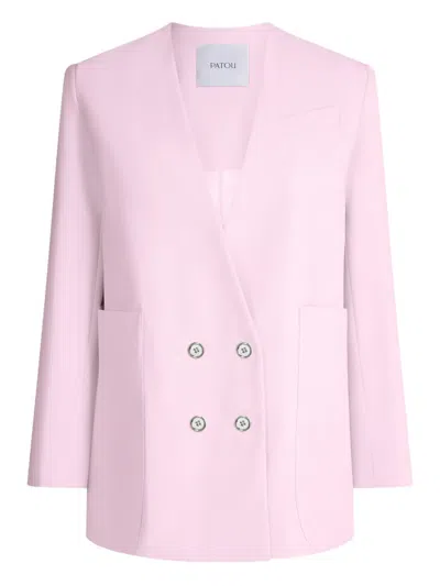Patou Double-breasted No Collar Blazer In Pink