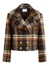 Patou Checked Double-breasted Wool-blend Jacket In Brown