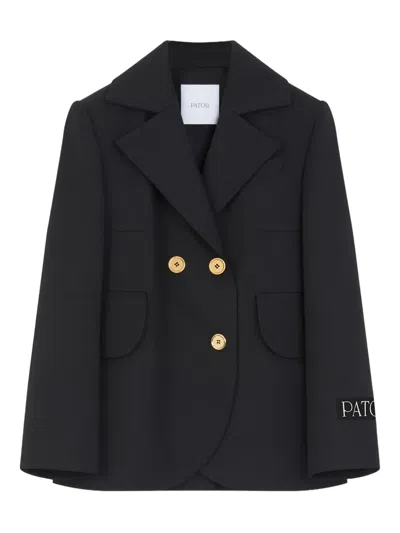 Patou Double-breasted Tie Jacket In Black