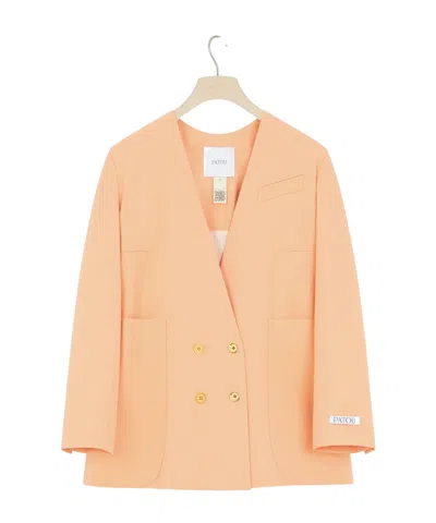 Patou Double-breasted Wool-blend Twill Blazer In Gold