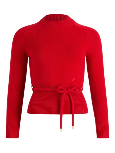 Patou Double Collar Belted Sweater In Red