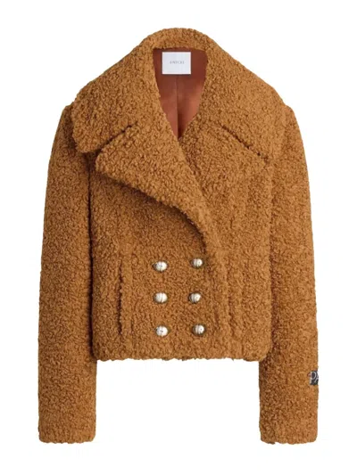 Patou Double-breasted Textured Wool Coat In Brown