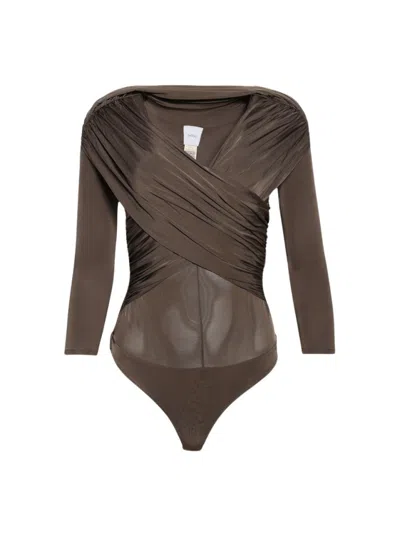 Patou Draped Bodysuit Mocha In Brown