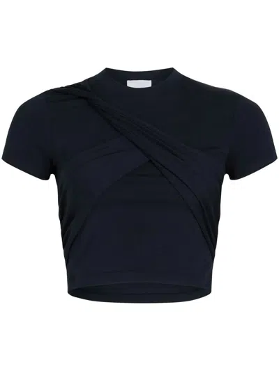 Patou Draped Cropped T-shirt In Stretch Organic Cotton In Navy Black
