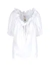 Patou Off-the-shoulder Drawstring Top With Ruffled Edges In White