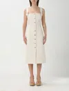 Patou Denim Dress With Square Neck And Adjustable Straps In Beige