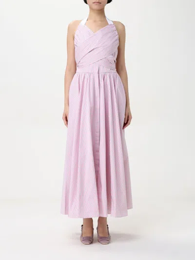 Patou Maxi Dress Halterneck Cotton Organic Printed Poplin In Pink