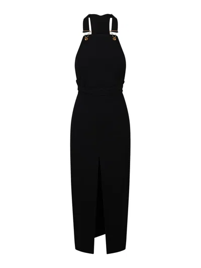Patou Wool Dungaree Dress With Belt And Slit In Black