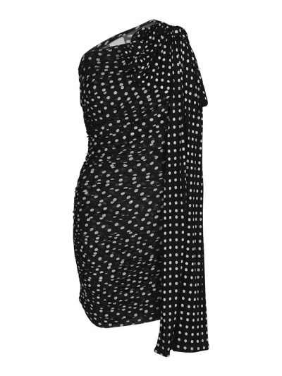 Patou One-shoulder Draped Polka-dot Jersey Mini Dress In Black