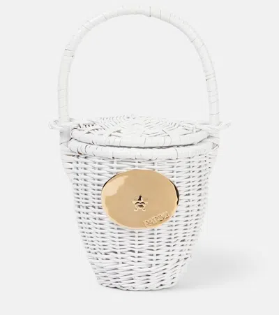 Patou Embellished Wicker Bucket Bag In White