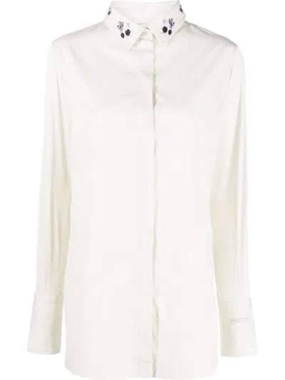 Patou Embroidered Collar Striped Shirt In Yellow