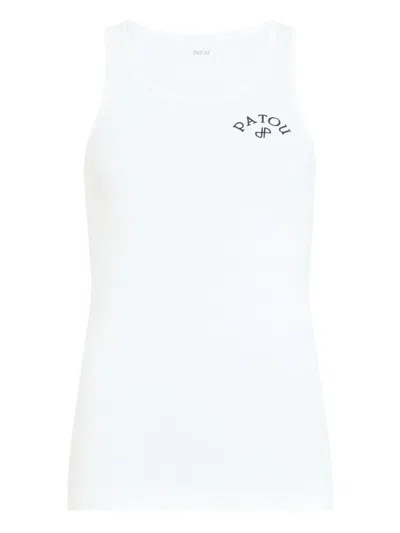 Patou Silk Nylon Top Scoop Neck Sleeveless In White