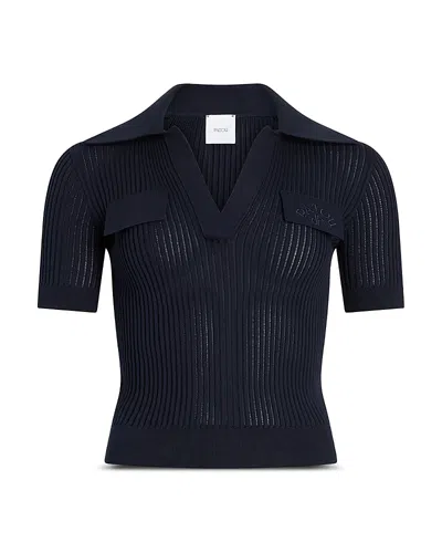 Patou Embroidered Knit Polo Top In Black