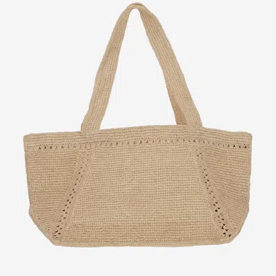 Patou Embroidered Logo Raffia Tote Bag In Beige