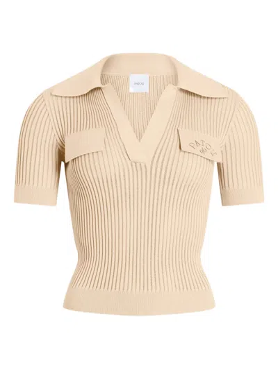 Patou Embroidered Knitted Cotton Polo Shirt In Neutral