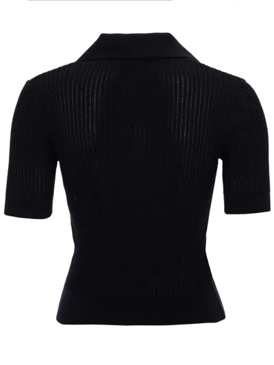 Patou Embroidered Ribbed Cotton Polo Shirt In Black