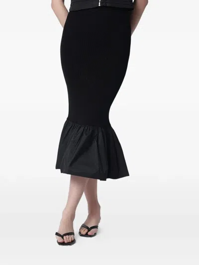 Patou Midi Skirt Ribbed Texture Ruffle Hem In Black