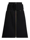 Patou Midi Skirt With Zipper And Belt In Black