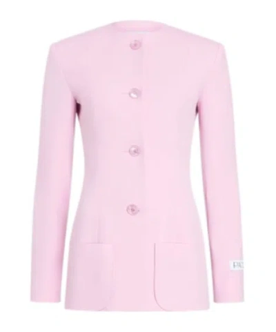 Patou Fitted Collarless Wool Blend Jacket In Pink