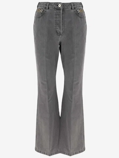 Patou Logo-embroidered Flared Jeans In Grau