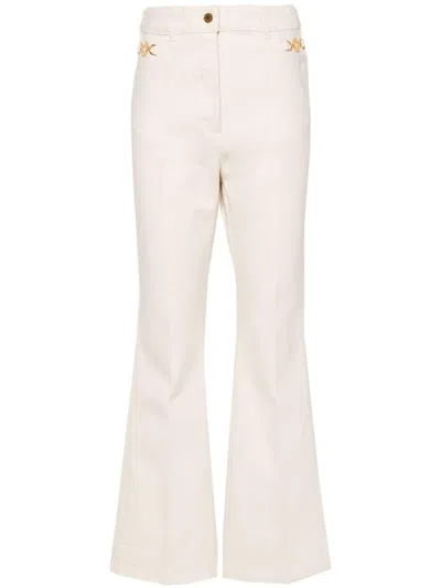Patou Logo-embroidered Cotton Trousers In Neutrals