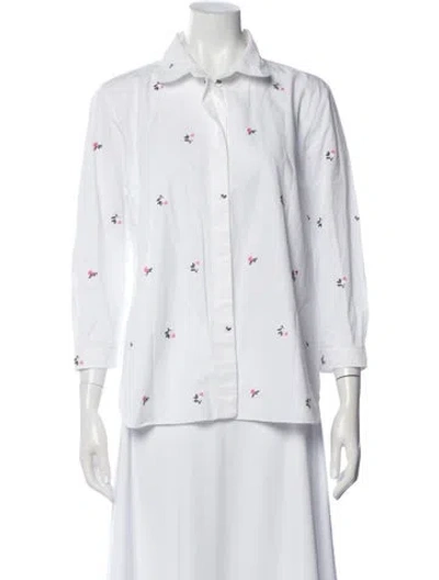 Pre-owned Patou Floral Print Long Sleeve Blouse In White