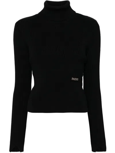 Patou Front Logo-patch Merino Wool Sweater In Black