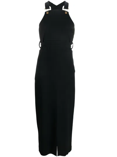 Patou Wool Dungaree Dress With Belt And Slit In Black