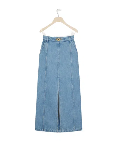 Patou Front-slit High-waist Denim Midi Skirt In Blue