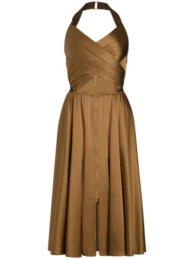 Patou Front Zip-fastened Halter Neck Dress In Brown