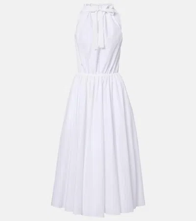 Patou Gathered Cotton Midi Dress In White
