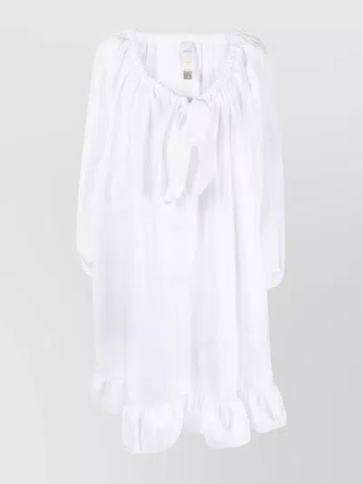 Patou Gathered Scoop Neck Peplum Dress In White