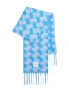 Patou Geometric-pattern Fringed Scarf In Blue