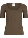 Patou Scoop-neck Ribbed Knit Top In Braun