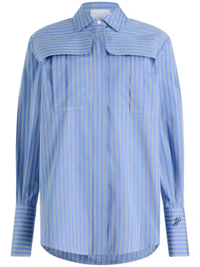 Patou Safari Shirt In Printed Organic Cotton Poplin In Blue